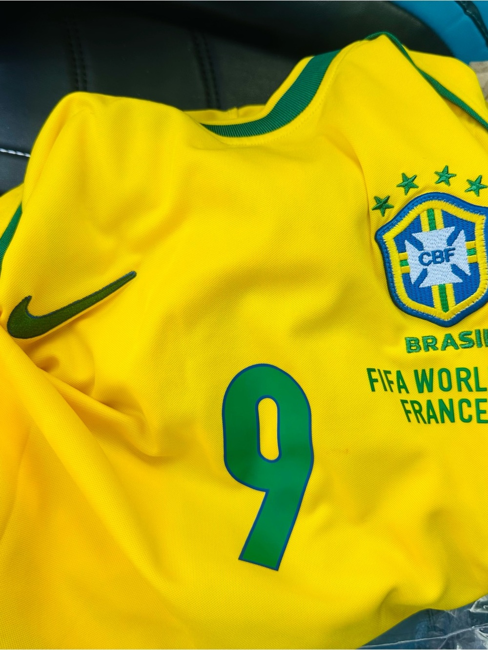 Nike Brazil Yellow Green Football Jersey #9 Ronaldo - Large